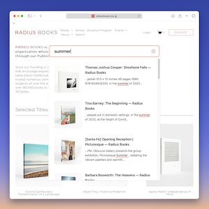 Screenshot from Radius books' website